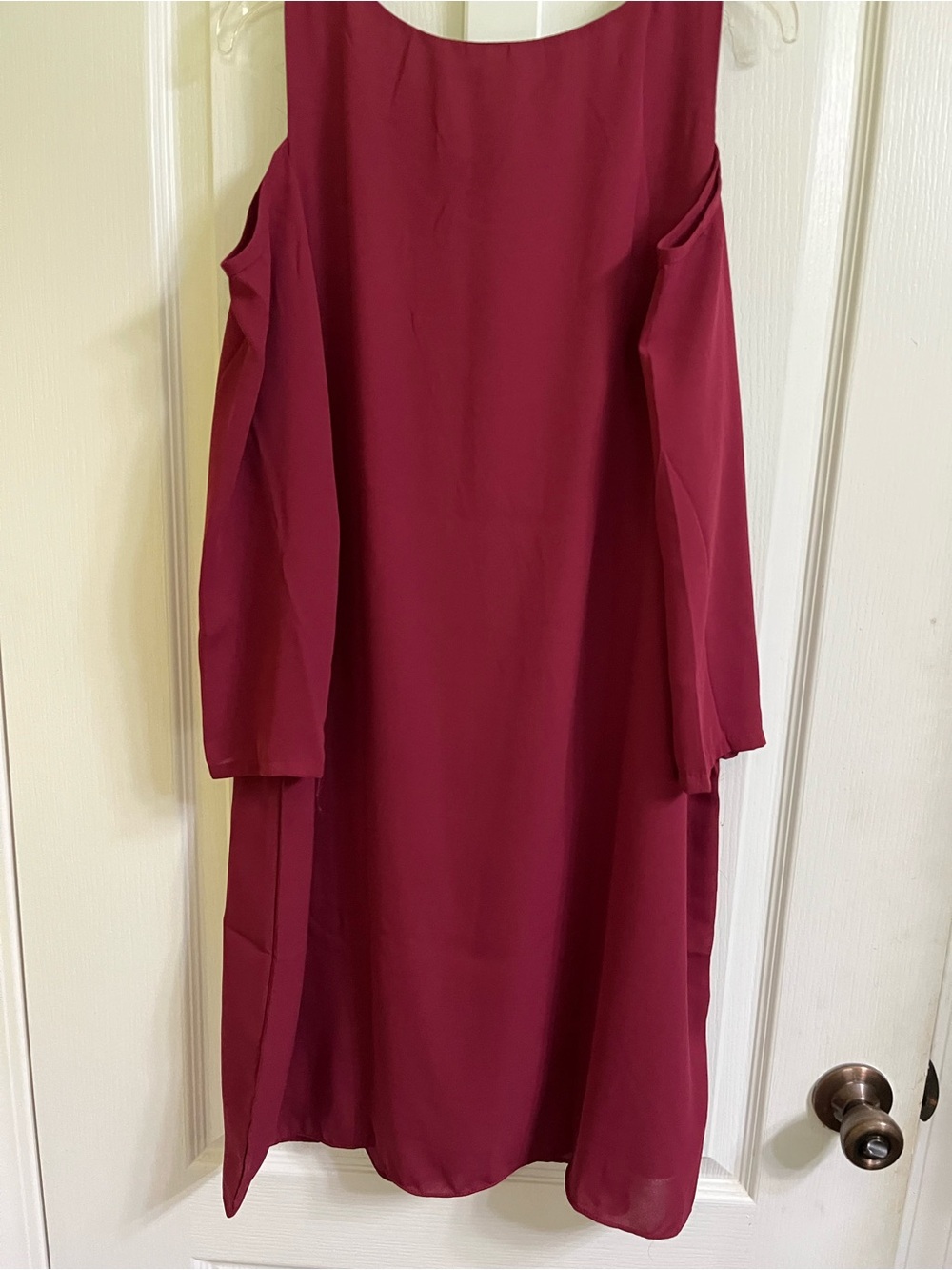 Jon & Anna Burgundy Cold-Shoulder Long Sleeve Midi Dress